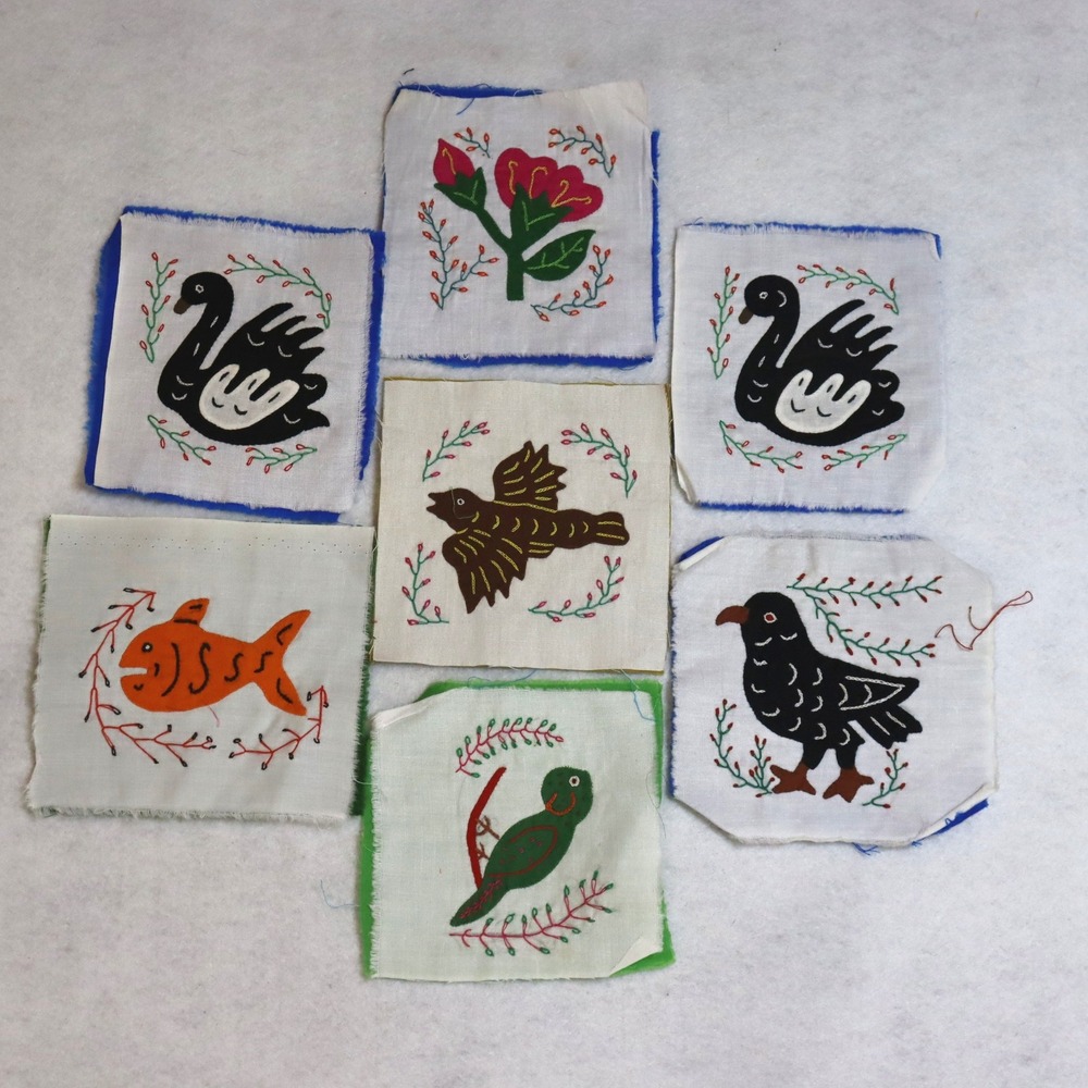 Vintage Mola Handmade Embroidered Quilt Squares 5x5 Multicolor Unisex Folk Art